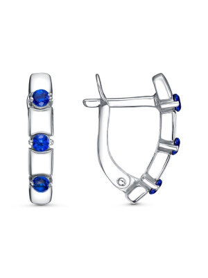 Серьги серебро 925 пробы, покрытие - родирование, вставка - искусственная шпинель