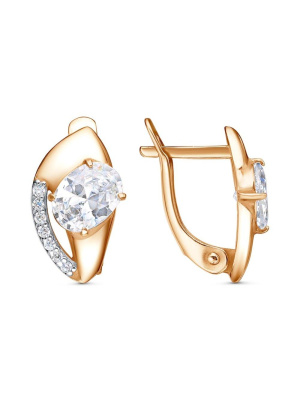 Серьги бижутерия, покрытие - золочение, вставка - фианит (недрагоценный камень)