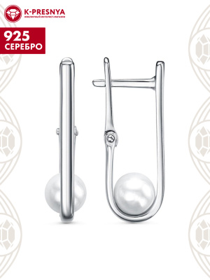 Серьги серебро 925 пробы, покрытие - родирование, вставка - имитация жемчуга