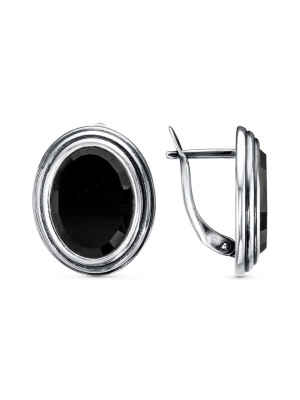 Серьги серебро 925 пробы, покрытие - оксидирование, вставка - искусственный агат черный