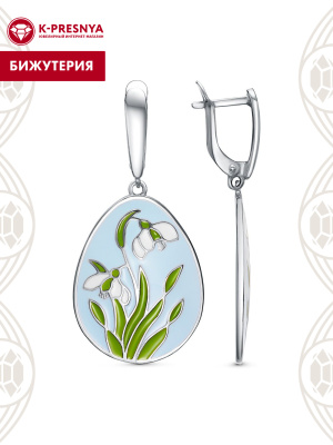 Серьги бижутерия, покрытие - платинирование, отделка - эмаль, без вставок