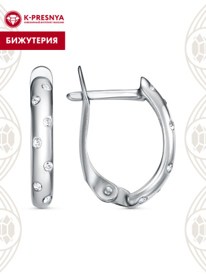 Серьги бижутерия, покрытие - платинирование, вставка - стекло ювелирное preciosa