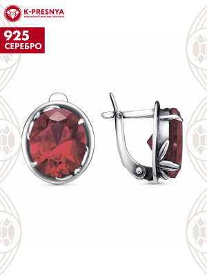 Серьги серебро 925 пробы, покрытие - оксидирование, вставка - синтетический корунд