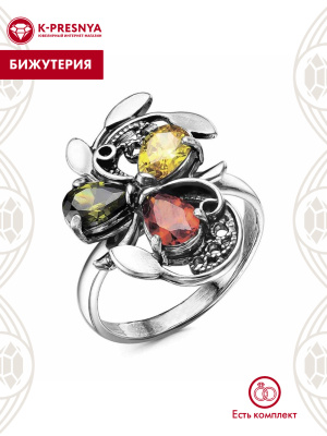 Кольцо бижутерия, покрытие - серебрение с оксидированием, вставка - фианит (недрагоценный камень)