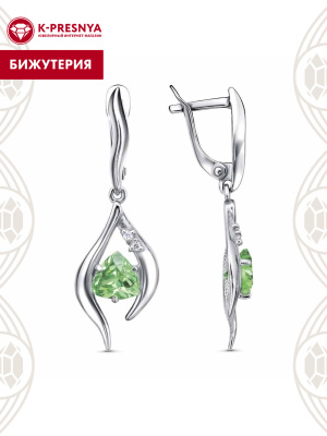 Серьги бижутерия, покрытие - платинирование, вставка - фианит (недрагоценный камень)