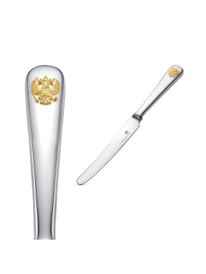 Нож столовый "герб" серебро 925 пробы, покрытие - выборочное золочение, без вставок