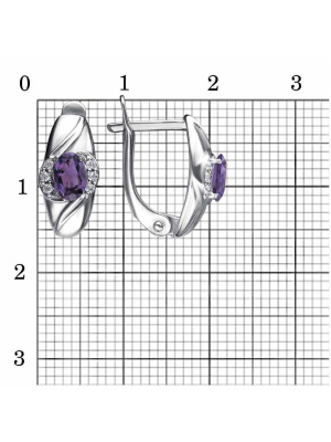 Серьги серебро 925 пробы, покрытие - родирование, вставка - аметист (полудрагоценный камень), фианит (недрагоценный камень)