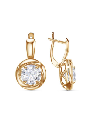 Серьги бижутерия, покрытие - золочение, вставка - фианит (недрагоценный камень)