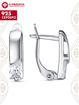 Серьги серебро 925 пробы, покрытие - платинирование, вставка - фианит (недрагоценный камень)