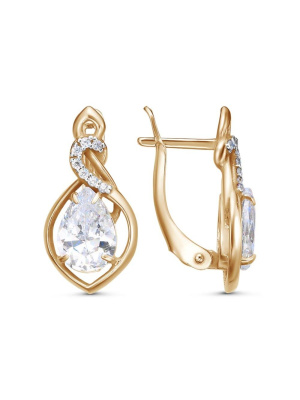 Серьги серебро 925 пробы, покрытие - золочение, выборочное родирование, вставка - фианит (недрагоценный камень)