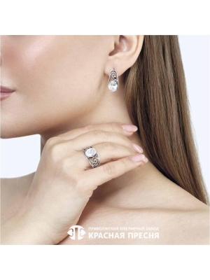 Серьги серебро 925 пробы, покрытие - оксидирование, вставка - фианит (недрагоценный камень)