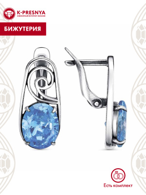 Серьги бижутерия, покрытие - серебрение с оксидированием, вставка - фианит (недрагоценный камень)