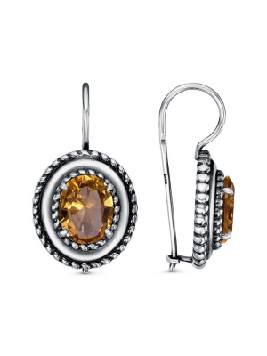 Серьги серебро 925 пробы, покрытие - оксидирование, вставка - искусственный султанит