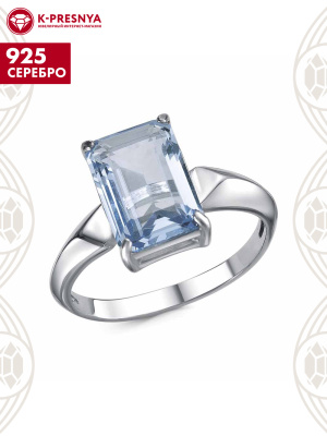 Кольцо серебро 925 пробы, покрытие - родирование, вставка - стекло ювелирное собственной огранки