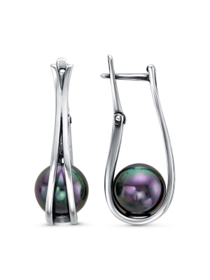 Серьги бижутерия, покрытие - серебрение с оксидированием, вставка - имитация жемчуга