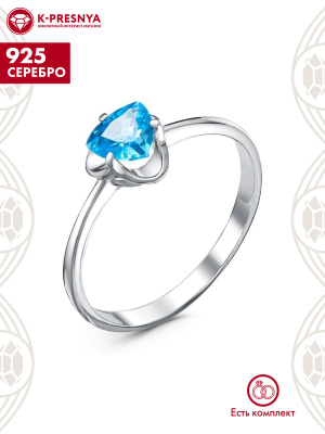 Кольцо серебро 925 пробы, покрытие - родирование, вставка - фианит (недрагоценный камень)
