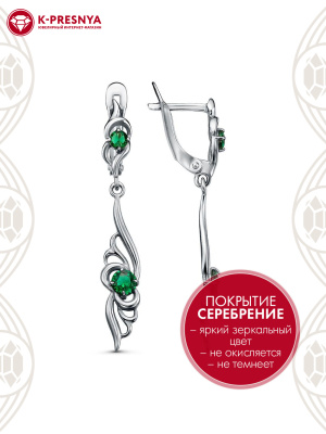 Серьги бижутерия, покрытие - серебрение с оксидированием, вставка - искусственная шпинель