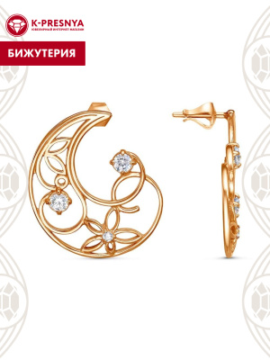 Серьги бижутерия, покрытие - золочение, вставка - фианит (недрагоценный камень)