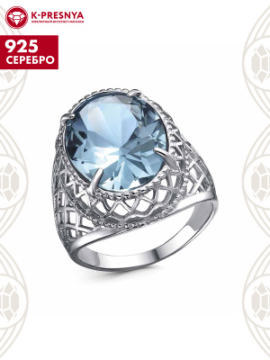 Кольцо серебро 925 пробы, покрытие - родирование, вставка - горный хрусталь собственной огранки