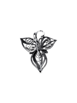 Брошь бижутерия, покрытие - серебрение с оксидированием, вставка - культивированный жемчуг