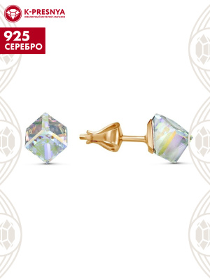Серьги серебро 925 пробы, покрытие - золочение, вставка - ювелирное стекло европейской огранки