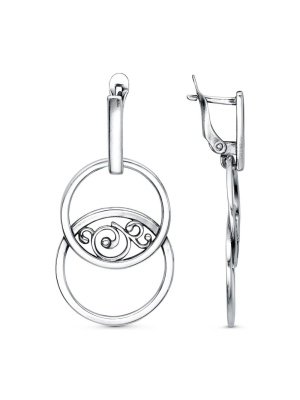 Серьги бижутерия, покрытие - серебрение с оксидированием, без вставок