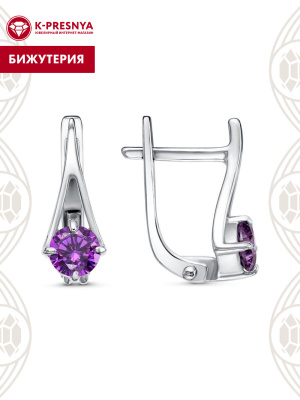 Серьги бижутерия, покрытие - платинирование, вставка - фианит (недрагоценный камень)