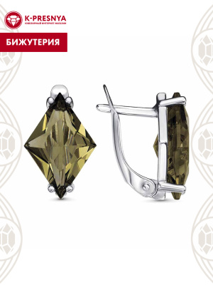 Серьги бижутерия, покрытие - платинирование, вставка - стекло ювелирное собственной огранки