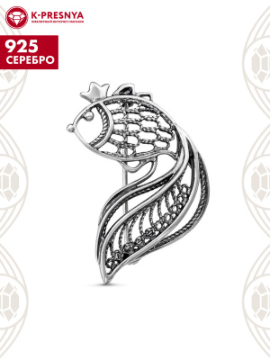 Брошь серебро 925 пробы, покрытие - оксидирование, без вставок