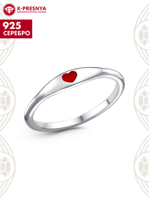 Кольцо серебро 925 пробы, покрытие - платинирование, отделка - эмаль, без вставок