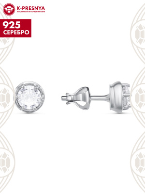 Серьги серебро 925 пробы, покрытие - родирование, вставка - фианит (недрагоценный камень)