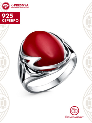 Кольцо серебро 925 пробы, покрытие - оксидирование, вставка - искусственный коралл