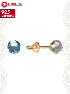 Серьги серебро 925 пробы, покрытие - золочение, вставка - стекло ювелирное preciosa