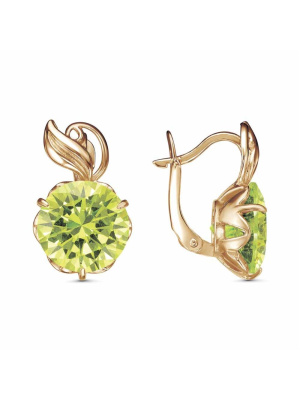 Серьги бижутерия, покрытие - золочение, вставка - фианит (недрагоценный камень)