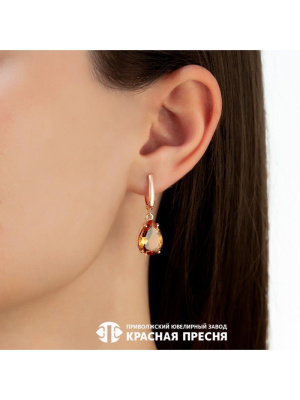 Серьги серебро 925 пробы, покрытие - золочение, вставка - искусственный султанит