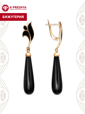 Серьги бижутерия, покрытие - золочение, отделка - эмаль, вставка - имитация жемчуга