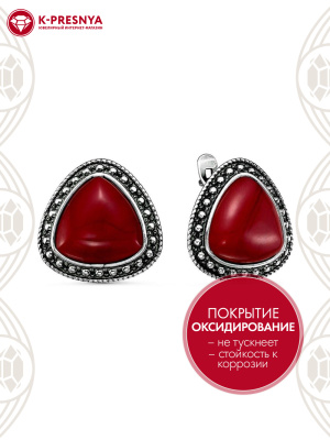 Серьги серебро 925 пробы, покрытие - оксидирование, вставка - искусственный коралл