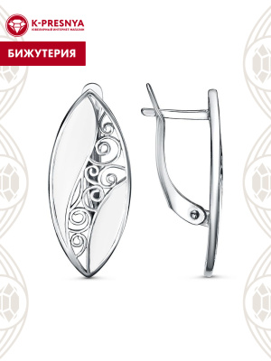 Серьги бижутерия, покрытие - серебрение с оксидированием, отделка - эмаль, без вставок