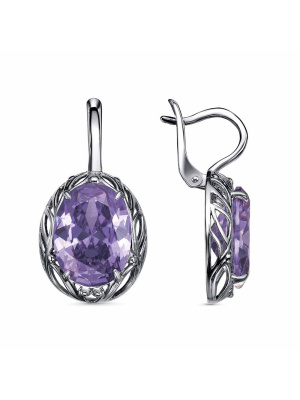 Серьги серебро 925 пробы, покрытие - оксидирование, вставка - фианит (недрагоценный камень)