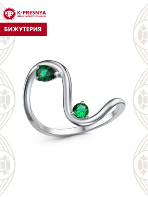 Кольцо бижутерия, покрытие - платинирование, вставка - искусственная шпинель