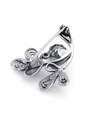 Брошь бижутерия, покрытие - серебрение с оксидированием, вставка - культивированный жемчуг