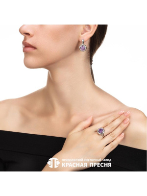 Серьги серебро 925 пробы, покрытие - платинирование, вставка - фианит (недрагоценный камень)