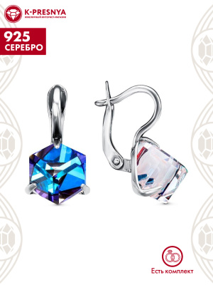 Серьги серебро 925 пробы, покрытие - оксидирование, вставка - ювелирное стекло европейской огранки