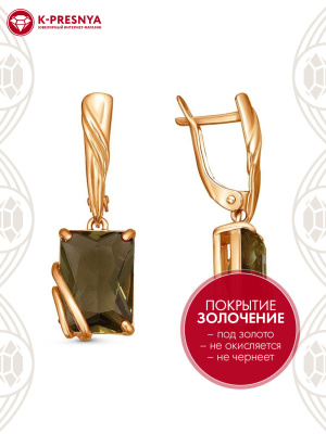 Серьги бижутерия, покрытие - золочение, вставка - стекло ювелирное собственной огранки