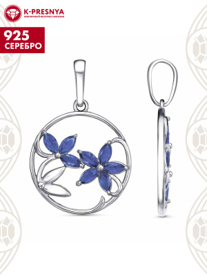 Подвеска серебро 925 пробы, покрытие - платинирование, вставка - искусственная шпинель