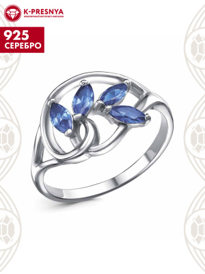 Кольцо серебро 925 пробы, покрытие - родирование, вставка - искусственная шпинель