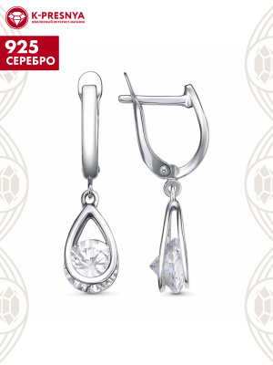 Серьги серебро 925 пробы, покрытие - платинирование, вставка - фианит (недрагоценный камень)