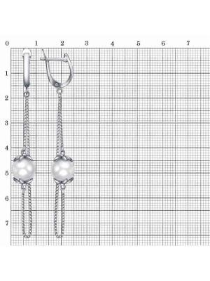 Серьги серебро 925 пробы, покрытие - платинирование, вставка - имитация жемчуга
