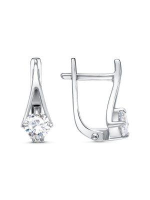 Серьги бижутерия, покрытие - платинирование, вставка - фианит (недрагоценный камень)