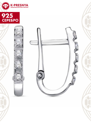 Серьги серебро 925 пробы, покрытие - родирование, вставка - фианит (недрагоценный камень)